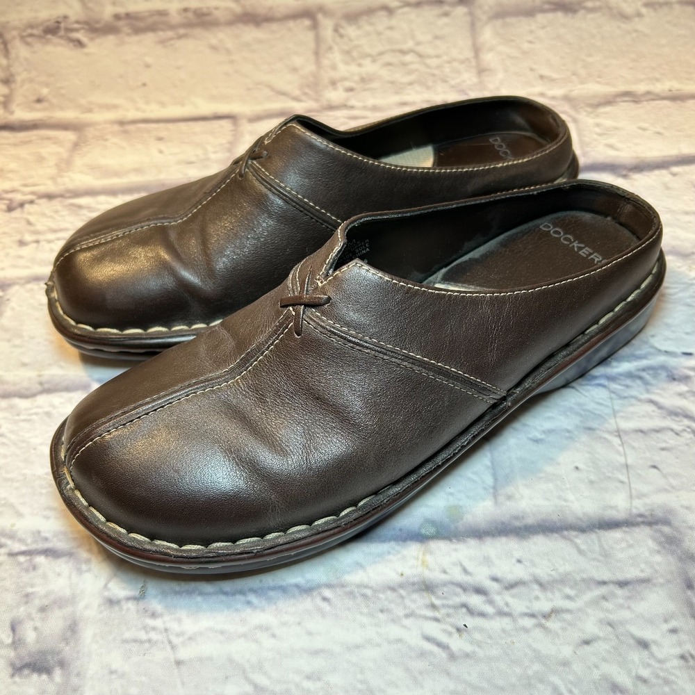 Dockers Daffodil Mule Slip-On Clogs Womens 7.5 Dark Brown Leather Preppy Comfort